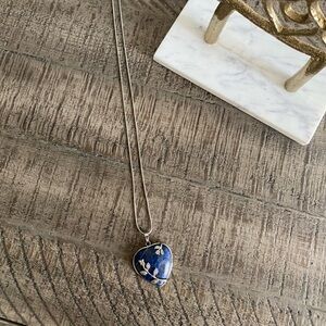 Blue Heart Pendant Necklace - Silver Chain